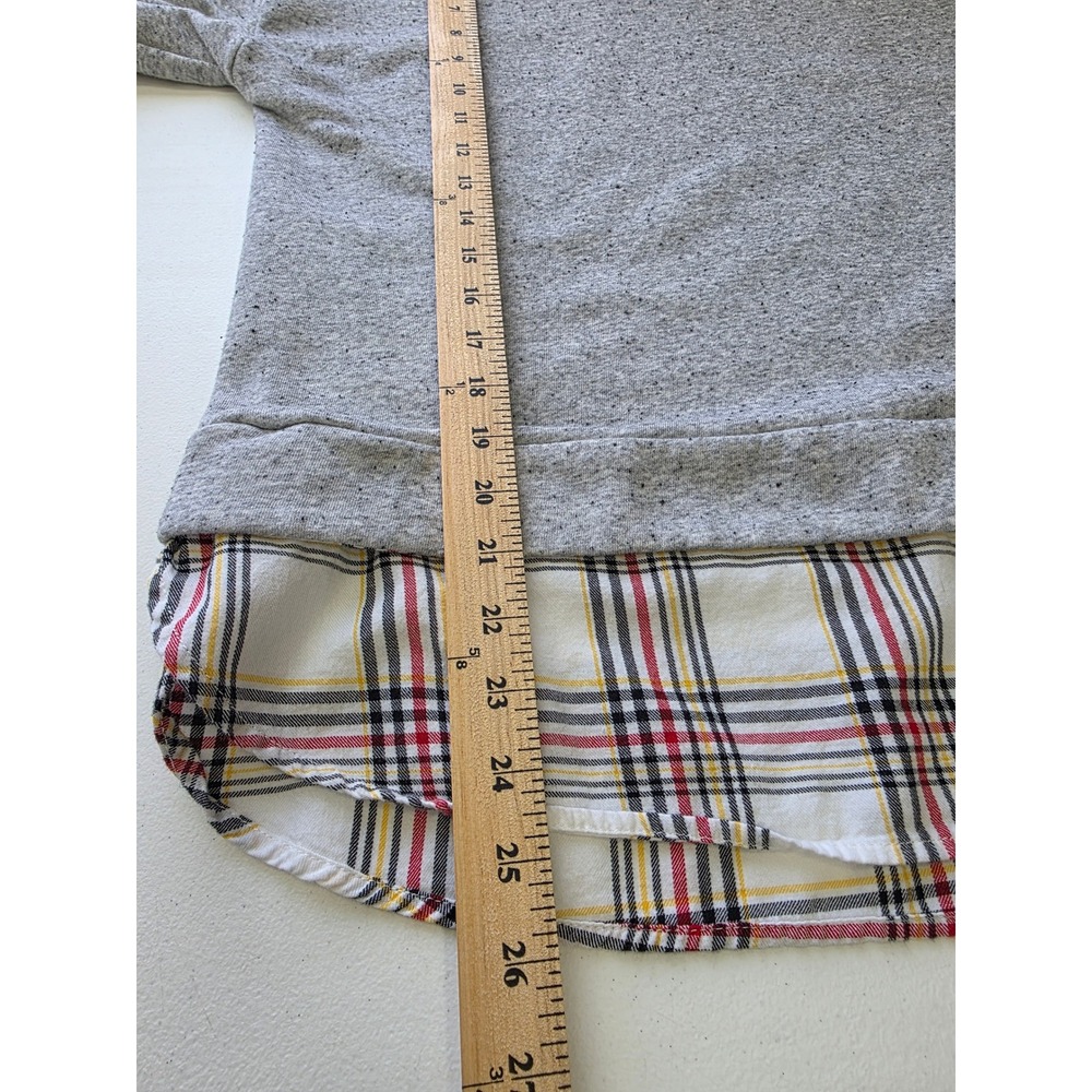 IZOD Womens Grey Marled Layered Plaid Hem Sweatshirt Side Tie Top Large - Picture 8 of 9